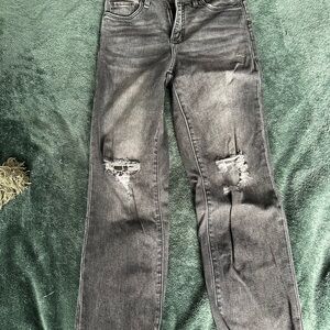 Distressed, straight leg, cropped, Gray Women's Jeans